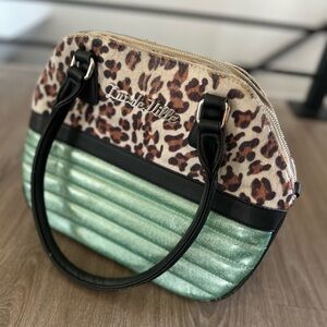 Lux De Ville Leopard Print & Mint Quilted Dome Tote Handbag